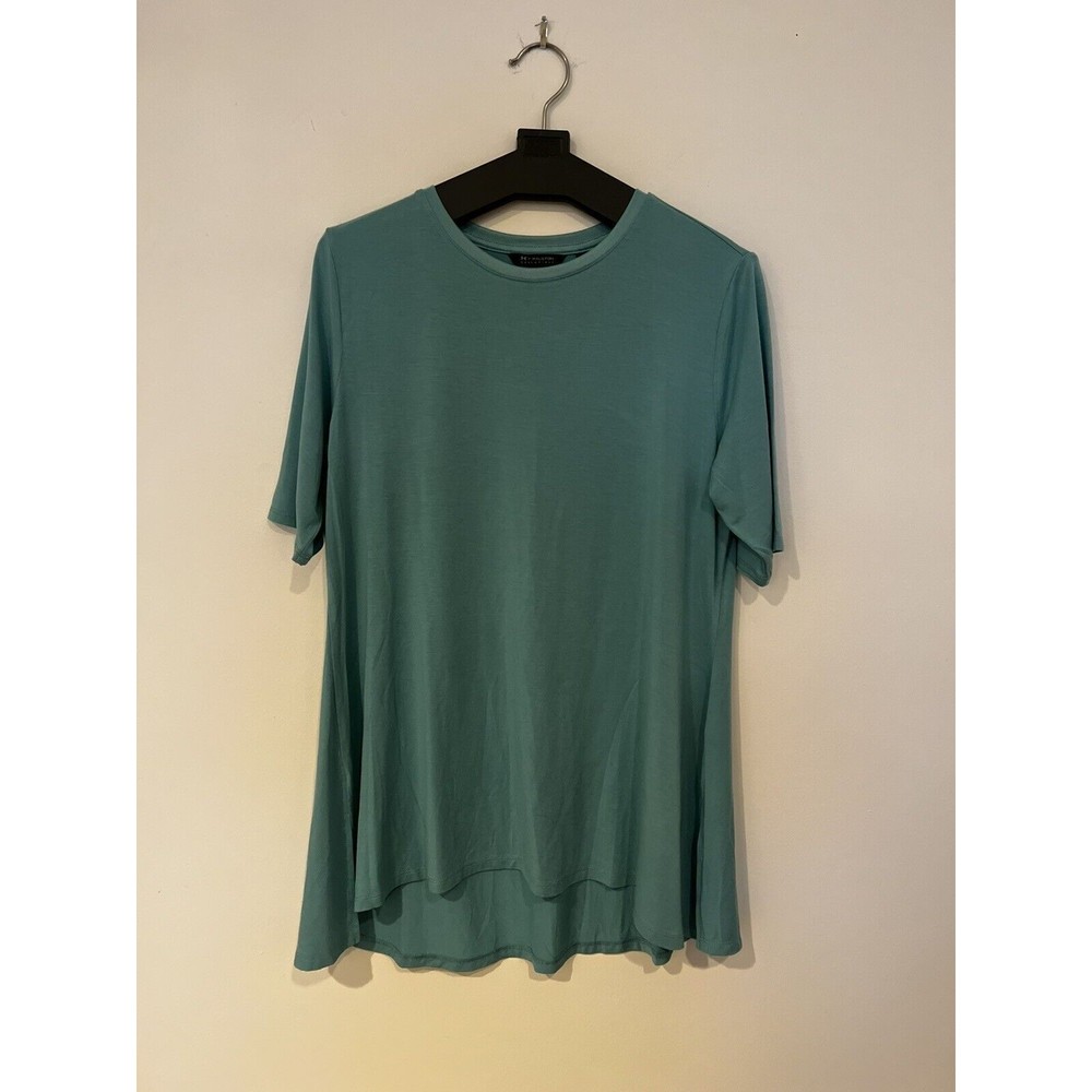 H By Halston Essentials Women M Tunic Top Swing Short Sleeve Blue Turquoise